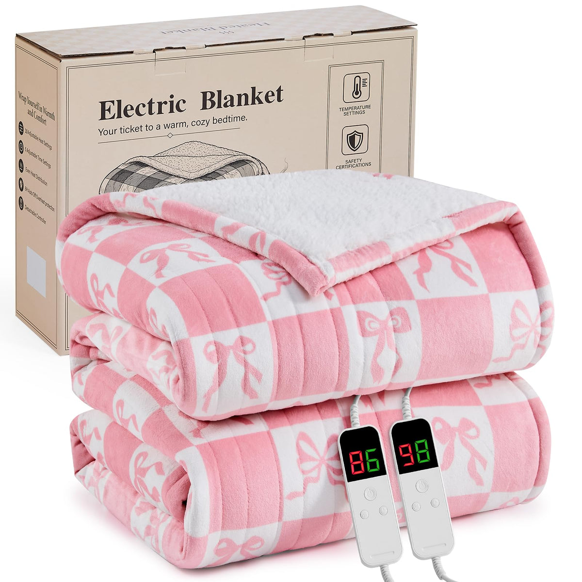 Pink Heated Blanket Electric Throw 50"X60", Heating Blanket Throw