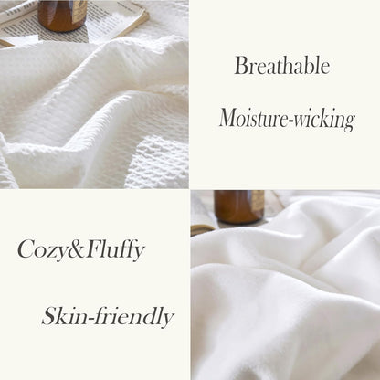 CHUFFED Cotton Waffle Blanket Queen Size-Plush Milk Velvet & Reversible Waffle Weave,Anti-Static 500Gsm Design，Thick Cozy Soft Winter Blanket for Bed, Couch, Sofa - White, 90x90 Inches