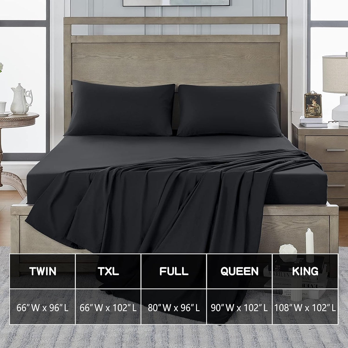 FreshCulture King Flat Sheets Only 2 Pack - Hotel Quality Flat Bed Sheets - Brushed Microfiber - Ultra Soft & Breathable - Wrinkle-Free - Easy Care - Flat Sheets Only King Size (Black)