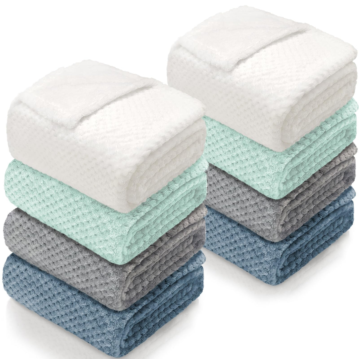 4 Pack Fleece Throw Blankets 50x60 Inches - 270 GSM Ultra Soft Plush Flannel for Bed Couch Sofa, Lightweight Warm 3D Waffle Texture, No Shedding No Pilling All Season Throw (Gray)