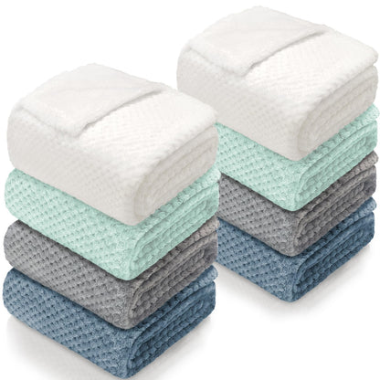 4 Pack Fleece Throw Blankets 50x60 Inches - 270 GSM Ultra Soft Plush Flannel for Bed Couch Sofa, Lightweight Warm 3D Waffle Texture, No Shedding No Pilling All Season Throw (Gray)