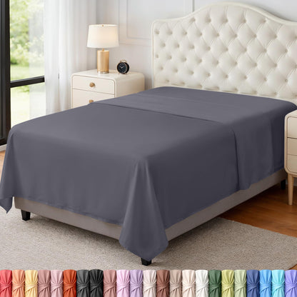 Queen Size Flat Sheet Only, Ultra Soft & Breathable Hotel Sheets, Grey