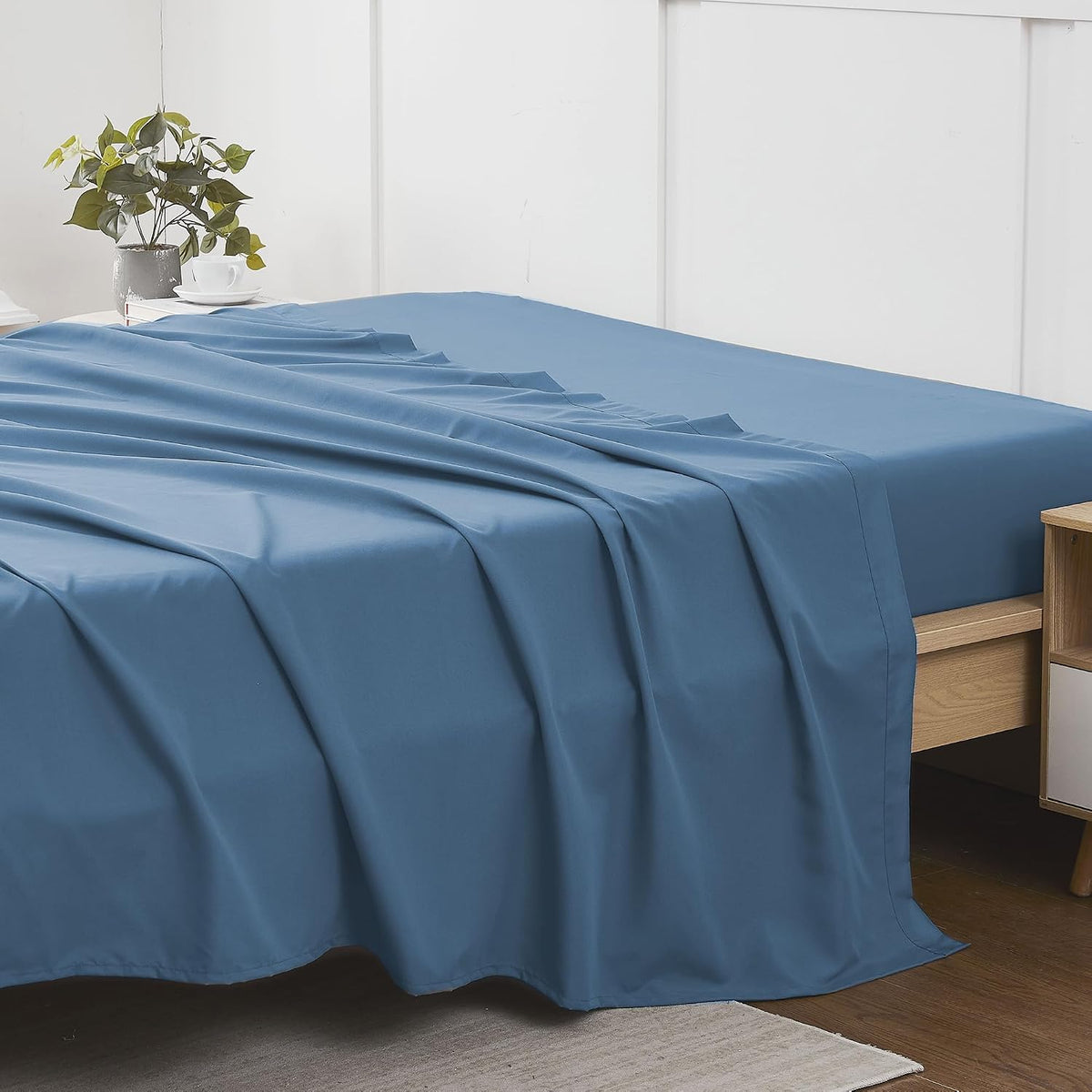 King Size Flat Sheet Only - Ultra Soft & Breathable Brushed Microfiber Top Sheet Only for King Size Beds, Denim Blue