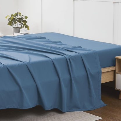 King Size Flat Sheet Only - Ultra Soft & Breathable Brushed Microfiber Top Sheet Only for King Size Beds, Denim Blue