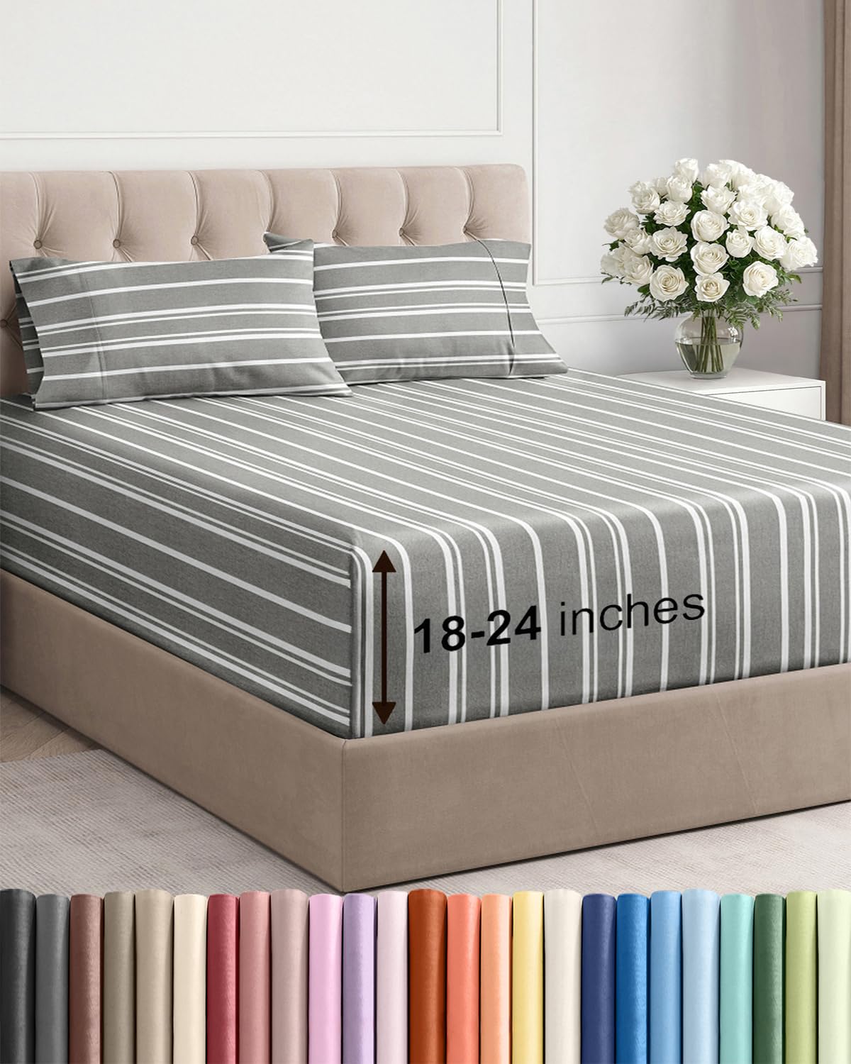 Extra Deep King Sheet Set - 4 Piece Breathable & Cooling - Antique White