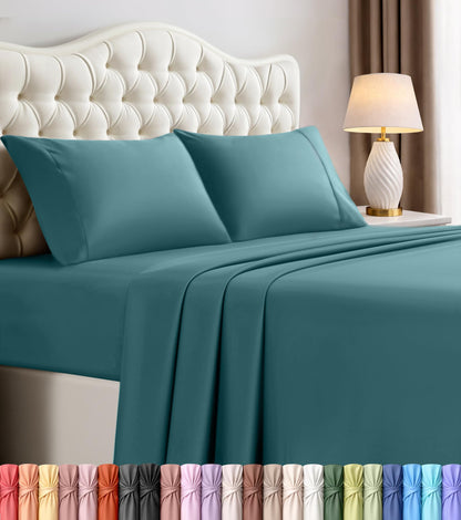 Queen Sheets Set, 4 Pieces 16" Deep Pocket Hotel Luxury Bed Sheets, Grey