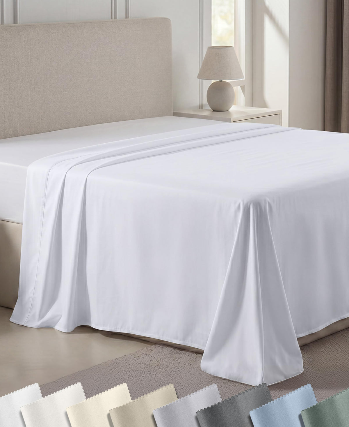 California Design Den 600 Thread Count Queen Flat Sheet, Bright White