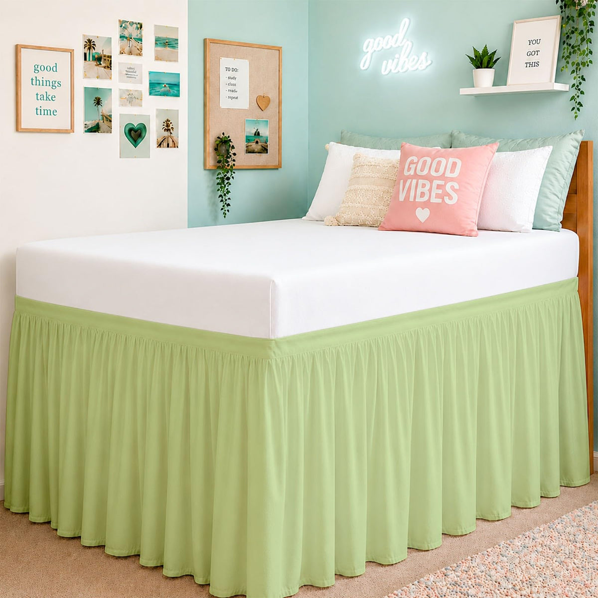 Cottington Lane Ruffled Dorm Room Bed Skirt Twin XL 30 Inch Drop, White