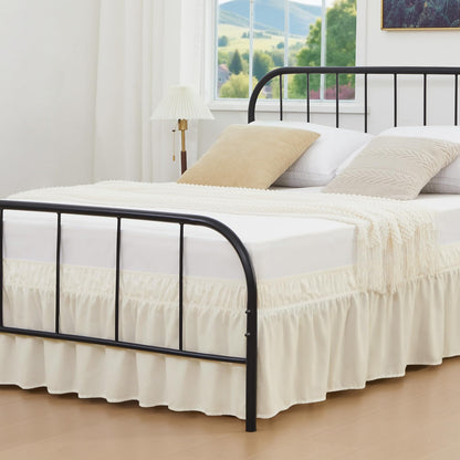 Queen Bed Skirt 14 inch Drop, Elastic Wrap Split Corner, Bright White