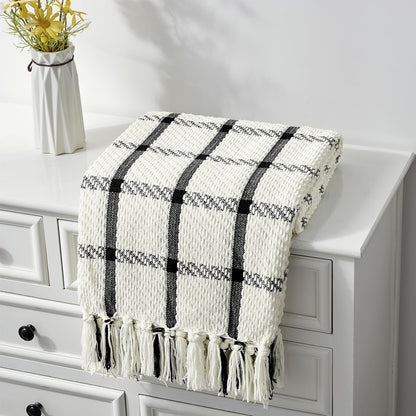 CREVENT Farmhouse Boho Knitted Throw Blanket for Couch Sofa Chair Bed Home Decoration, Soft Warm Cozy Light Weight for Spring Summer Fall (50''X60'' Sage Green)