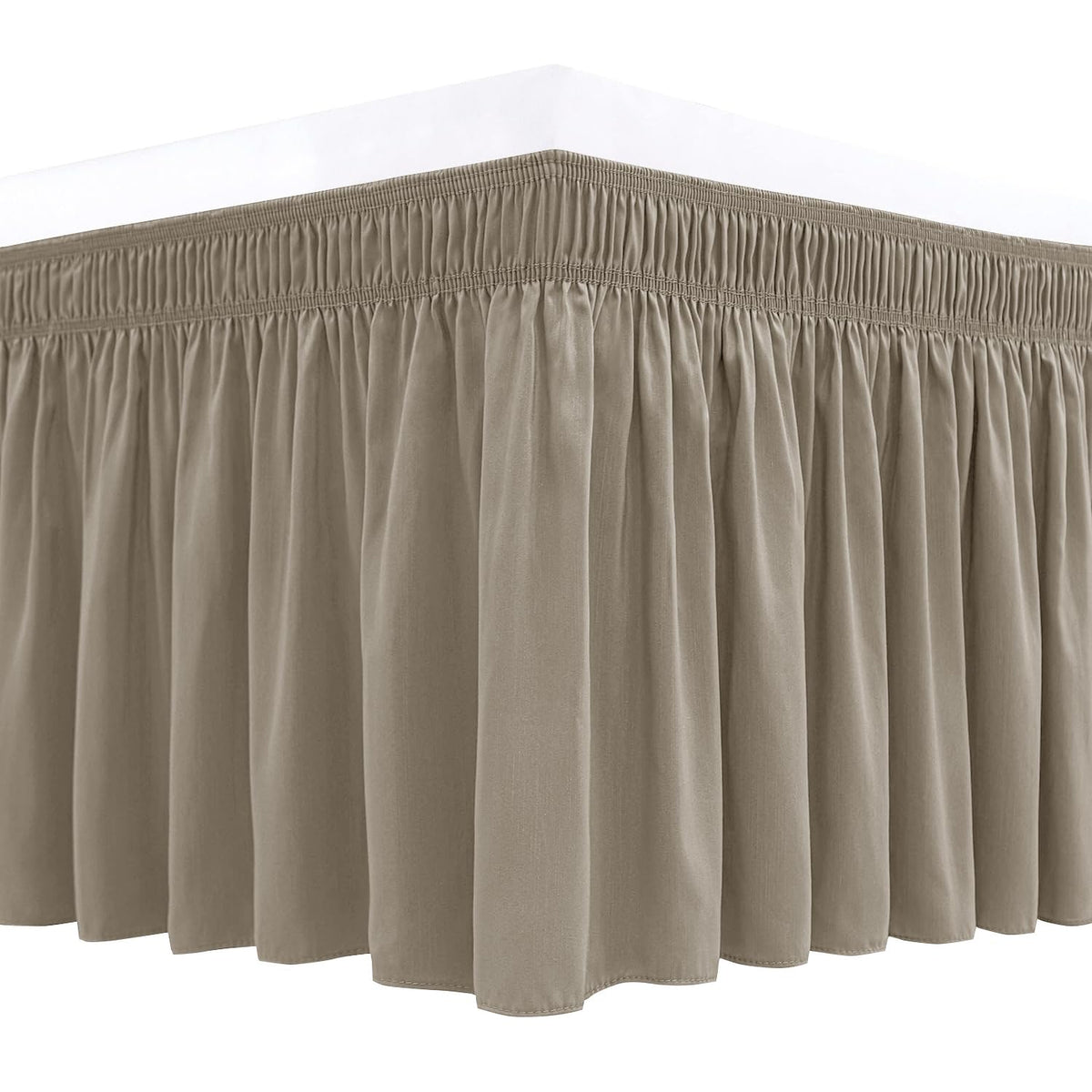 Wrap Around Queen Size Bed Skirt 15" Drop-Elastic Dust Ruffle Light Camel