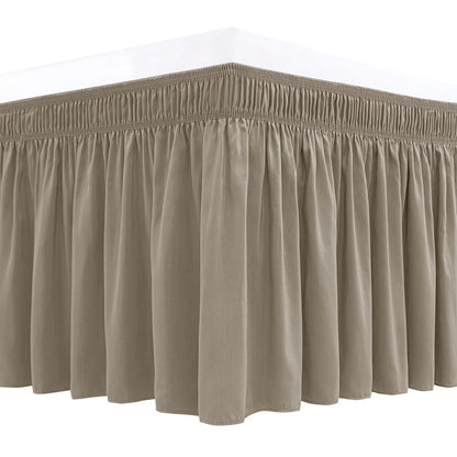 Wrap Around Queen Size Bed Skirt 15" Drop-Elastic Dust Ruffle Light Camel