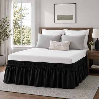 White Twin XL College Dorm Bed Skirt 32" Drop, Elastic Wrap Dust Ruffle