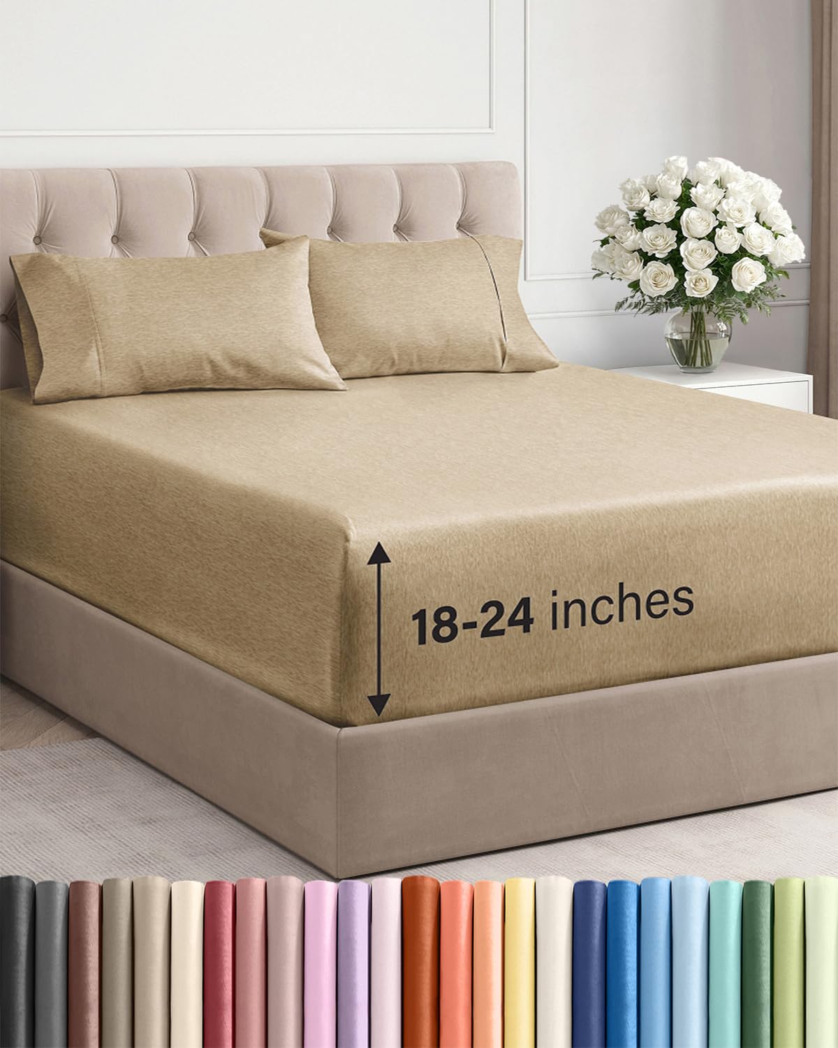 Extra Deep King Sheet Set - 4 Piece Breathable & Cooling - Antique White