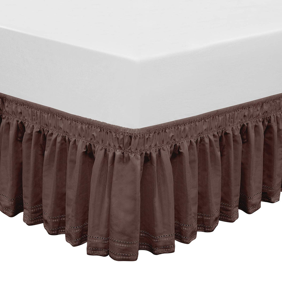 Wrap Around Elastic Eyelet Bed Skirt Dust Ruffle (Ivory, Twin/Full-18 Inch Drop)