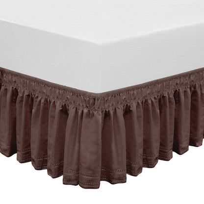 Wrap Around Elastic Eyelet Bed Skirt Dust Ruffle (Ivory, Twin/Full-18 Inch Drop)