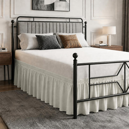 Queen Bed Skirt 14 inch Drop, Elastic Wrap Split Corner, Bright White