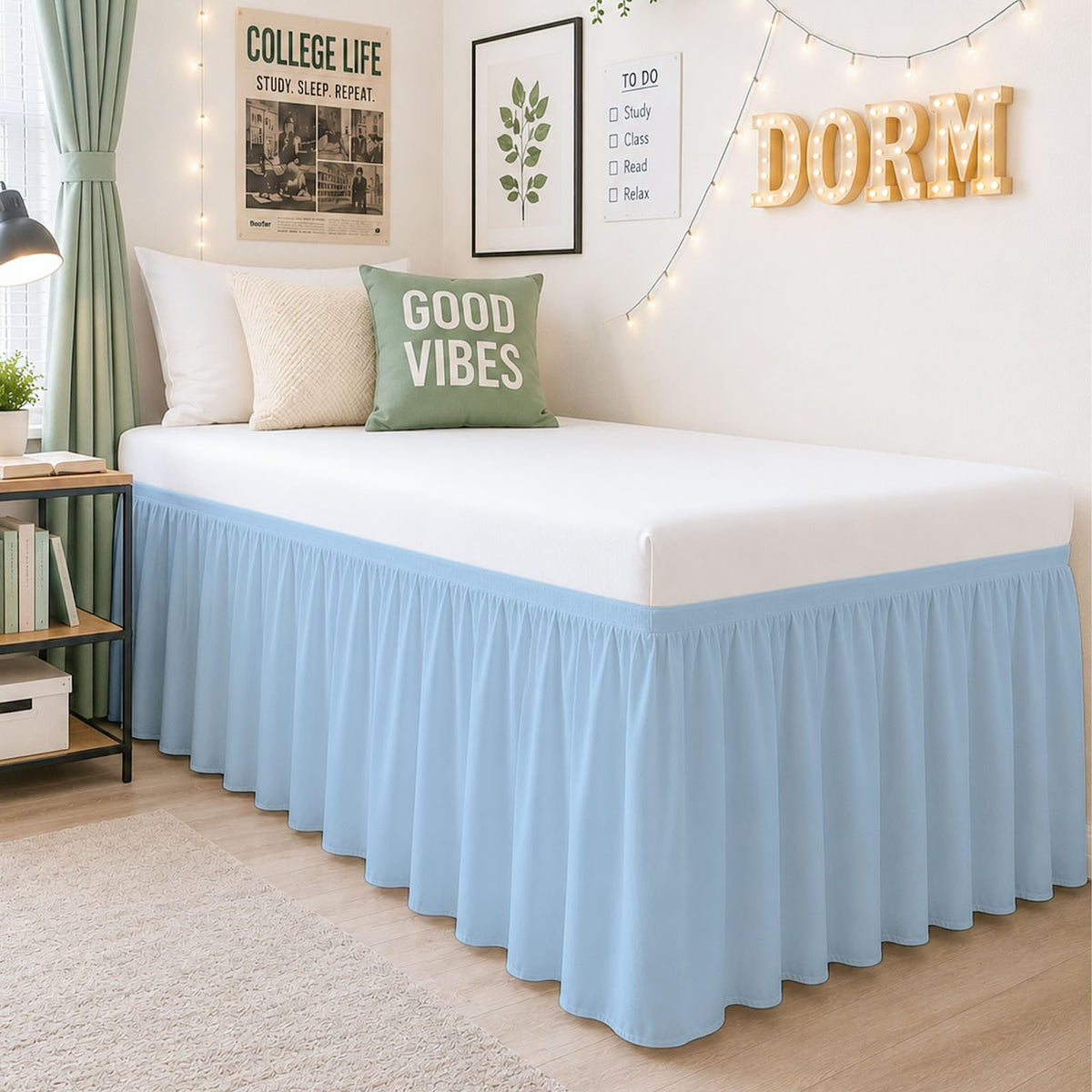 Cottington Lane Twin XL Dorm Bed Skirt 32 Inch Drop, Extended Ruffled College Dorm Bed Skirt, Wrap Around Dust Ruffle, Premium Brushed Microfiber Extra Long Bed Skirt for Twin XL Dorm Beds, White