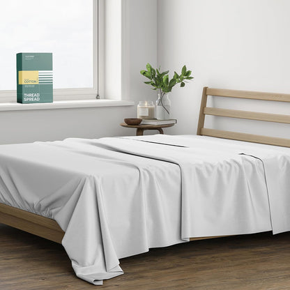 THREAD SPREAD 100% Organic Cotton King Flat Sheet - Percale Weave Cotton Flat Sheet Only (1 PC, White), Crisp, Cool, Strong & Breathable Lightweight Bed Linen Top Sheets, GOTS Certified Sheets