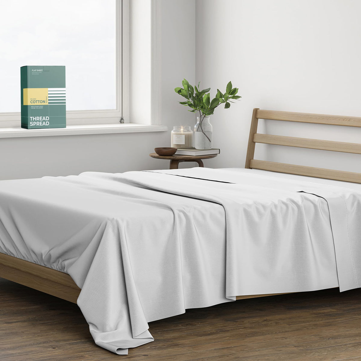 THREAD SPREAD 100% Organic Cotton King Flat Sheet - Percale Weave Cotton Flat Sheet Only (1 PC, White), Crisp, Cool, Strong & Breathable Lightweight Bed Linen Top Sheets, GOTS Certified Sheets