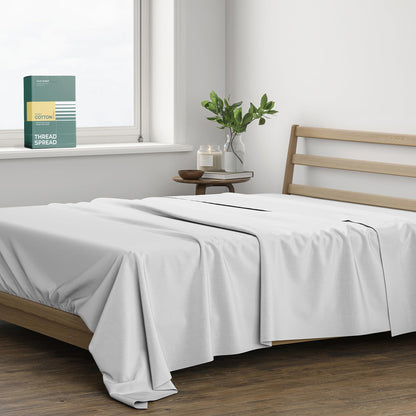 THREAD SPREAD 100% Organic Cotton King Flat Sheet - Percale Weave Cotton Flat Sheet Only (1 PC, White), Crisp, Cool, Strong & Breathable Lightweight Bed Linen Top Sheets, GOTS Certified Sheets