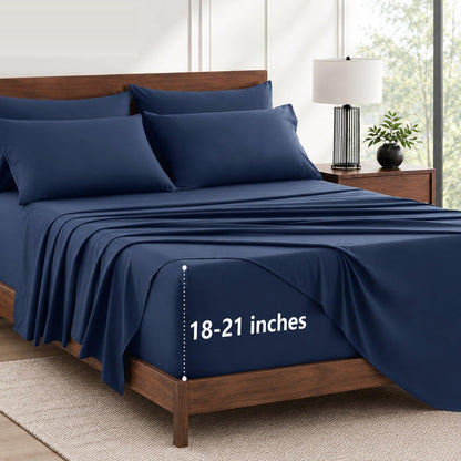 CozyLux King Size Sheets Set 6-Piece, 21-Inch Deep Pocket, Soft Feel