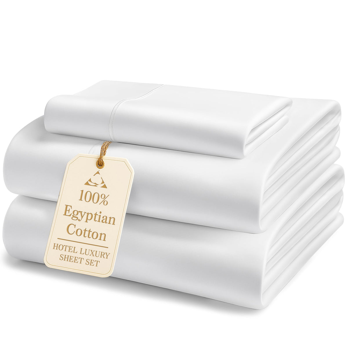 LANE LINEN 100% Egyptian Cotton Sheets King Size Silky Sateen Weave - White