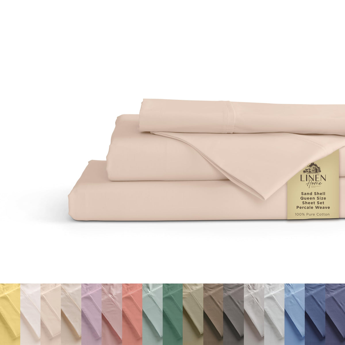 Linen Home 100% Cotton Percale Sheets Queen Size 4 Pc Cooling Set - White
