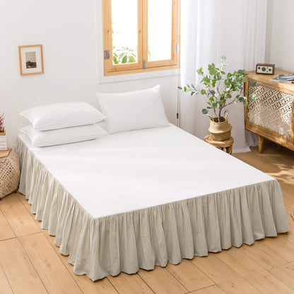 BISELINA French Linen Wrap Around Bed Skirt with Pleated Corner 14-Inch Tailored Drop Natural Flax Cotton Blend Basic Soft Cozy (14" Queen, Linen)