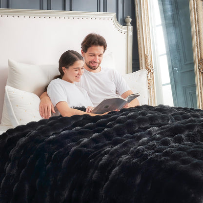 Cozy Bliss Faux Fur Throw Blanket for Couch, Fuzzy Soft Plush Thick Bubble Blanket for Sofa Bedroom Living Room, 50 * 60 Inches Tie-dye Taupe