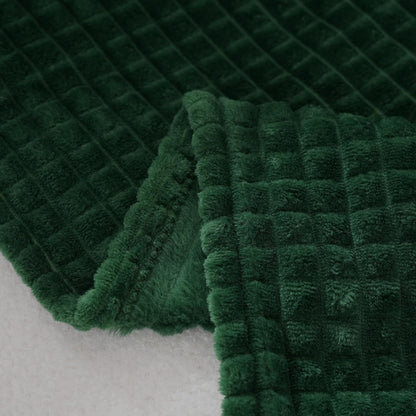 Puncuntex Fleece Throw Blanket Dark Green 50"×60" with Square Grid Design