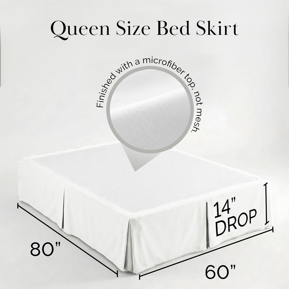 Pleated Queen Bed Skirt 14 Inch Drop Wrinkle Resistant Microfiber White
