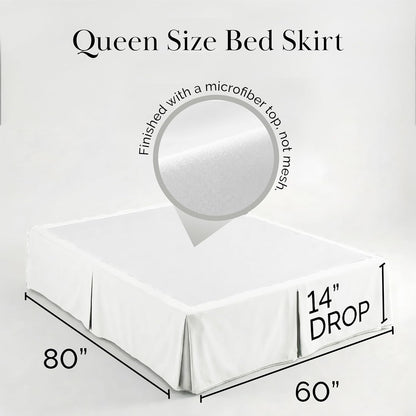 Pleated Queen Bed Skirt 14 Inch Drop Wrinkle Resistant Microfiber White