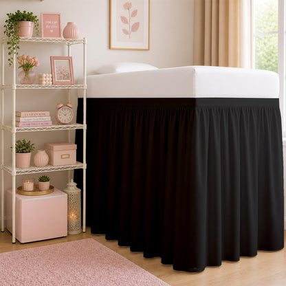 Dorm Room College Microfiber Ruffled Bedskirts Twin-XL 30" Drop, Black