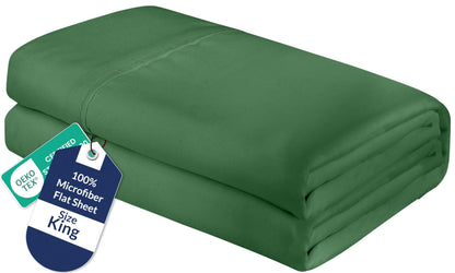 Royale Linens Queen Flat Sheet - Ultra Soft Brushed 1800 Microfiber Flat Sheets Only - Wrinkle Free & Stain Resistant - Hotel Quality Top Sheet for Bed (Queen, White)