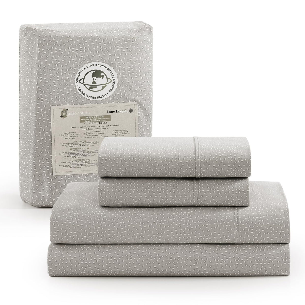 LANE LINEN Queen Sheets 100% Organic Cotton 4pc Percale Cooling - White
