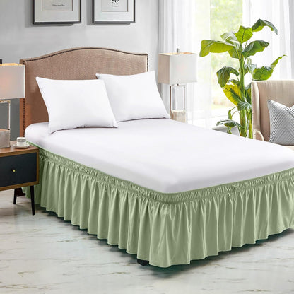 FreshCulture Queen Bed Skirt, Elastic Wrap Around Bed Skirt Queen Size, Bed Skirts for Adjustable Bed, Easy Fit with 15-Inch Tailored Drop, Hotel Quality Dust Ruffle for Queen Bed (Sage Green)