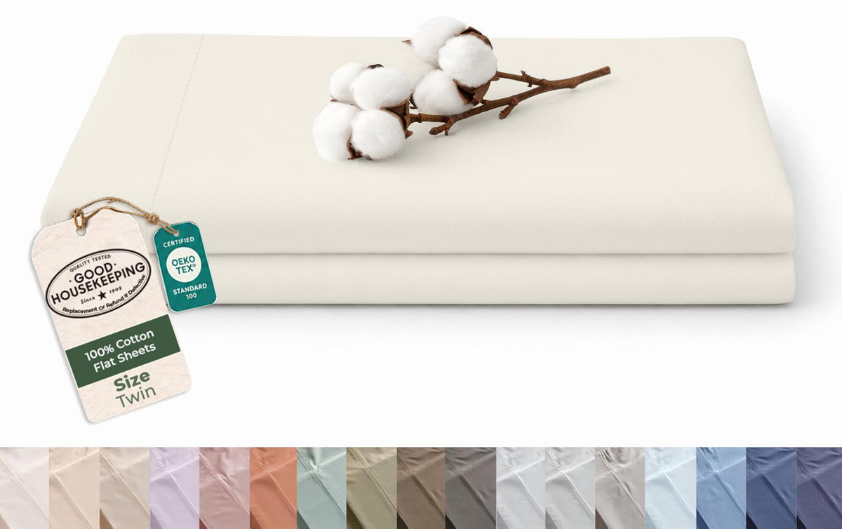 Royale Linens 100% Organic Cotton Full Size Flat Sheet Only - Percale Top Sheets - Full Flat Sheet Sold Separately - Lightweight & Super Soft 100% Cotton White Bed Sheets Only (81" x 96", White)