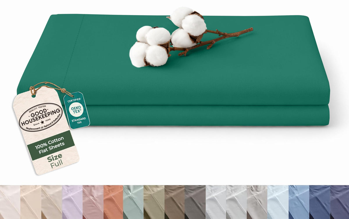 Royale Linens 100% Organic Cotton Full Size Flat Sheet Only - Percale Top Sheets - Full Flat Sheet Sold Separately - Lightweight & Super Soft 100% Cotton White Bed Sheets Only (81" x 96", White)