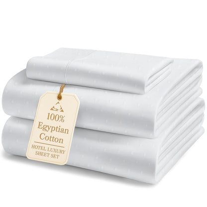 LANE LINEN 100% Egyptian Cotton Sheets King Size Silky Sateen Weave - White