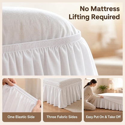 Juwenin Home Wrap Around Ruffle Bed Skirt, 16 Inch Drop, Elastic Fit, Wrinkle Resistant, Hotel Quality Bedskirt Dust Ruffle (White, Queen 16" Drop)