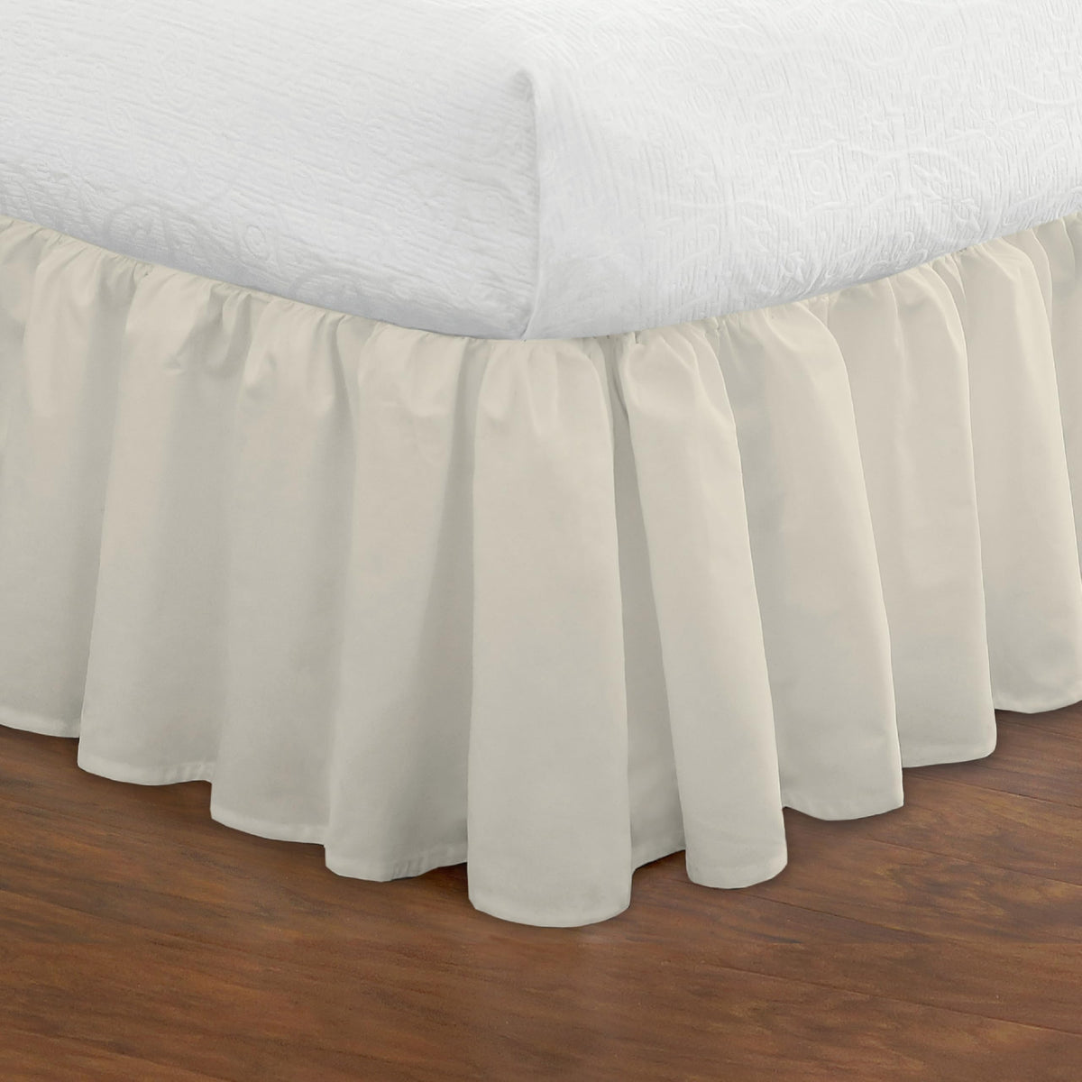 FRESH IDEAS Ideas Bedding Ruffled Bed Skirt, Classic 14” Drop Length, Gathered Styling, Full, White FRE30114WHIT02