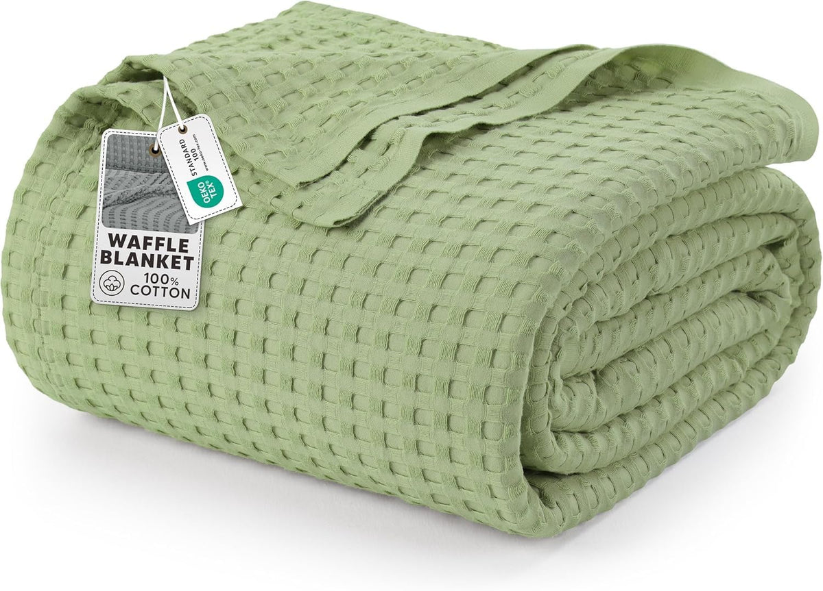 Utopia Bedding 100% Cotton Waffle Blanket Queen Size White, 90x90 Inch