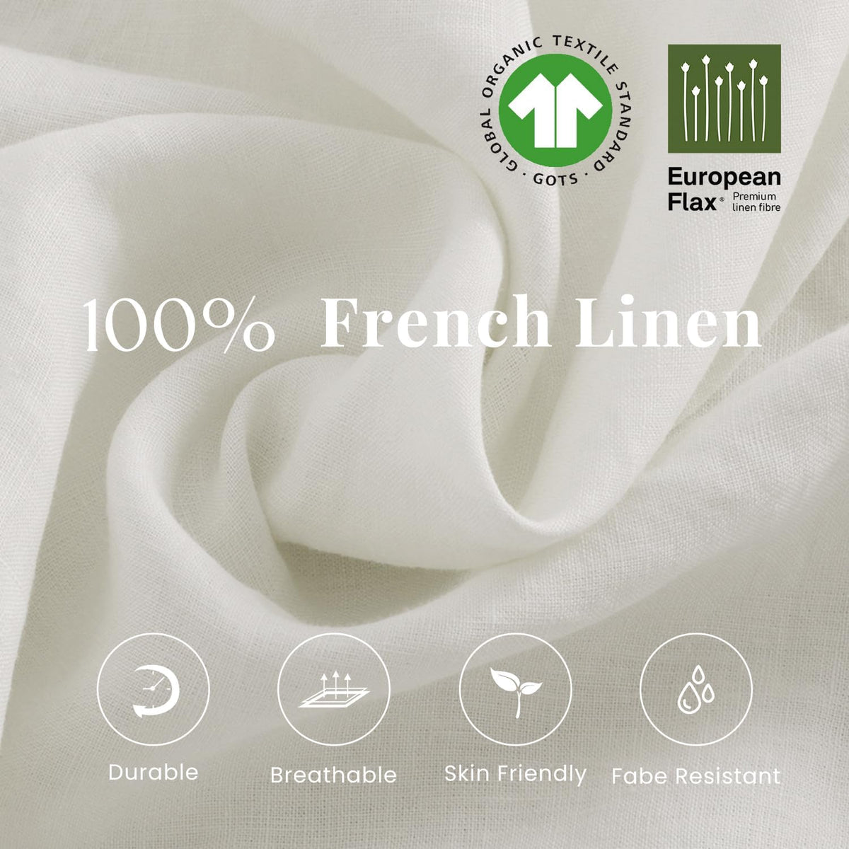 S VICTORY SYMBOL 100% Organic Linen Flat Sheet 1 Piece-Stone Washed French Flax Twin Size Bedding,Soft Flat Top Sheet Breathable(66"x96",Creamy White)