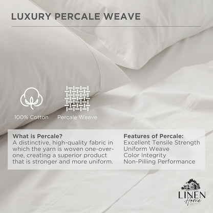Linen Home Queen Size Flat Sheet Only 100% Cotton Percale, White