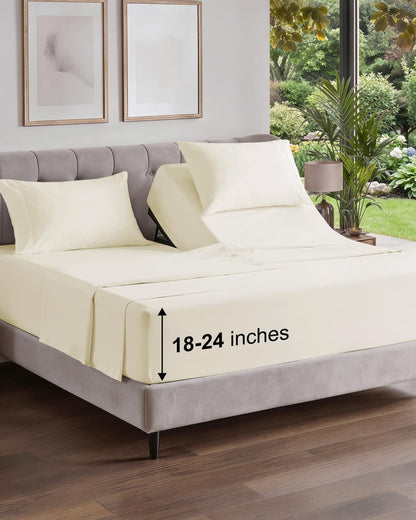 Extra Deep King Sheet Set - 4 Piece Breathable & Cooling - Antique White