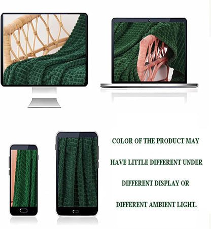 Puncuntex Fleece Throw Blanket Dark Green 50"×60" with Square Grid Design