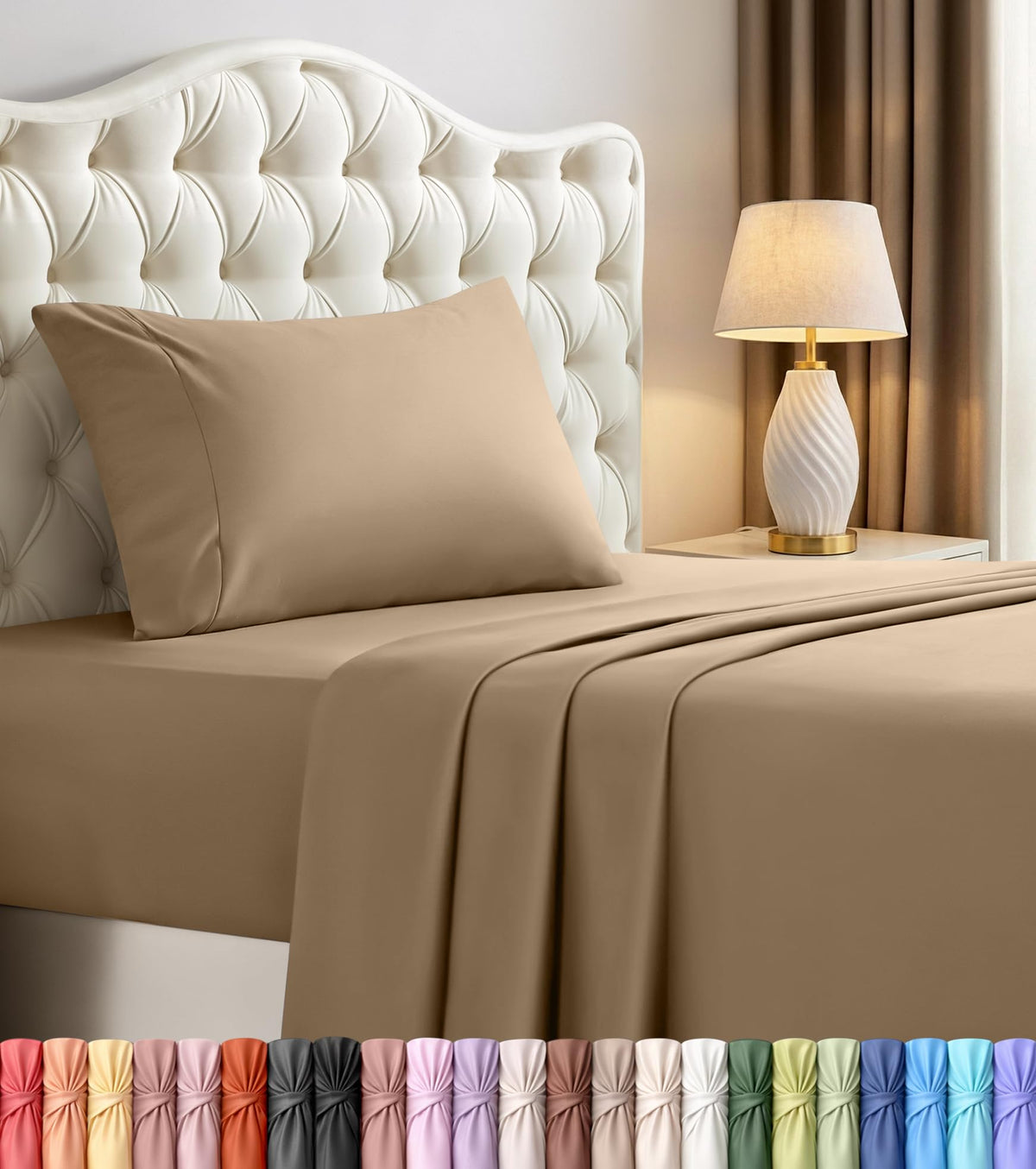 Queen Sheets Set, 4 Pieces 16" Deep Pocket Hotel Luxury Bed Sheets, Grey