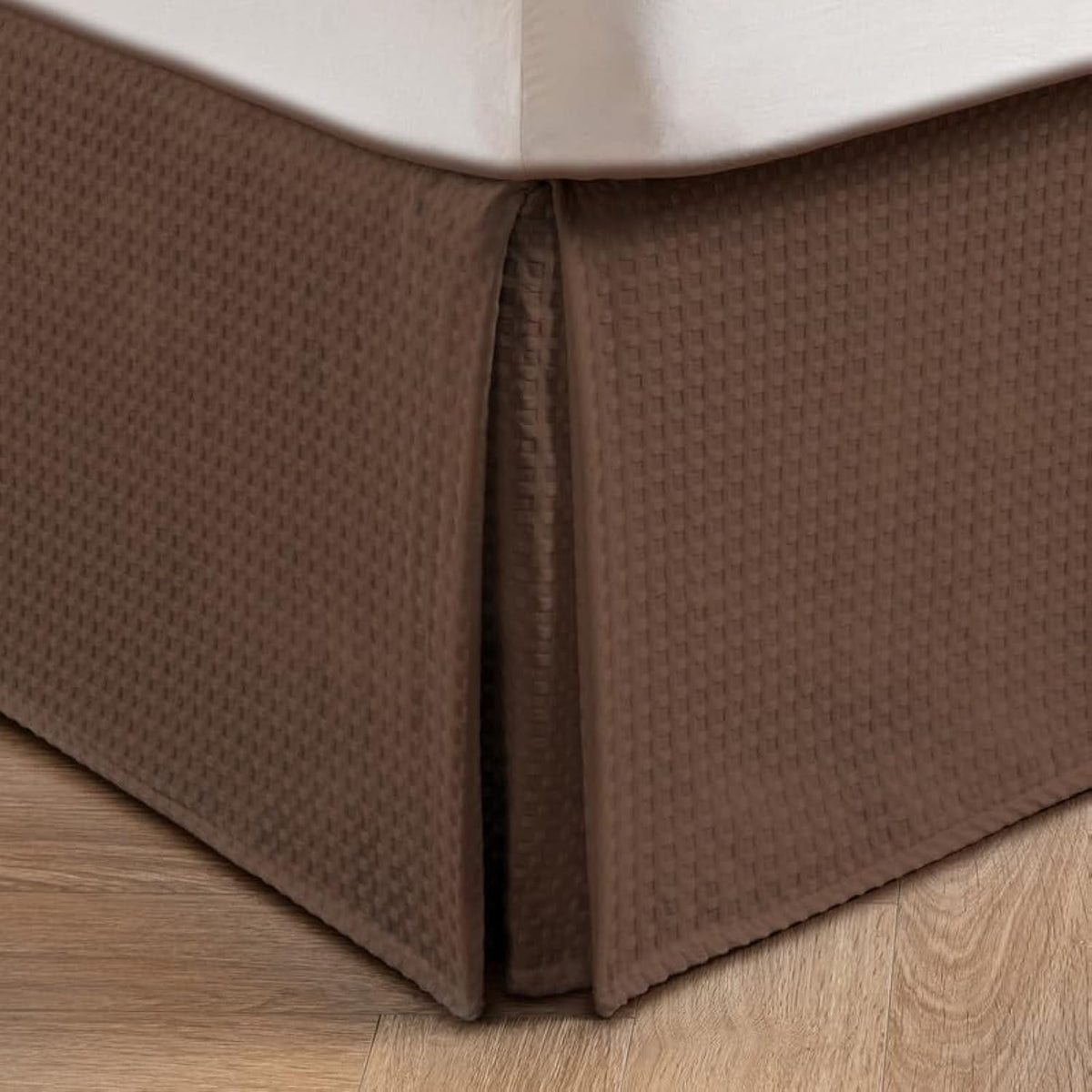 MIYE Pleated Waffle Weave Bed Skirt, Tailored Dust Ruffle 14 Inch Drop Easy Fit, Machine Washable,No Split Corners (Beige, King - 14" Drop)