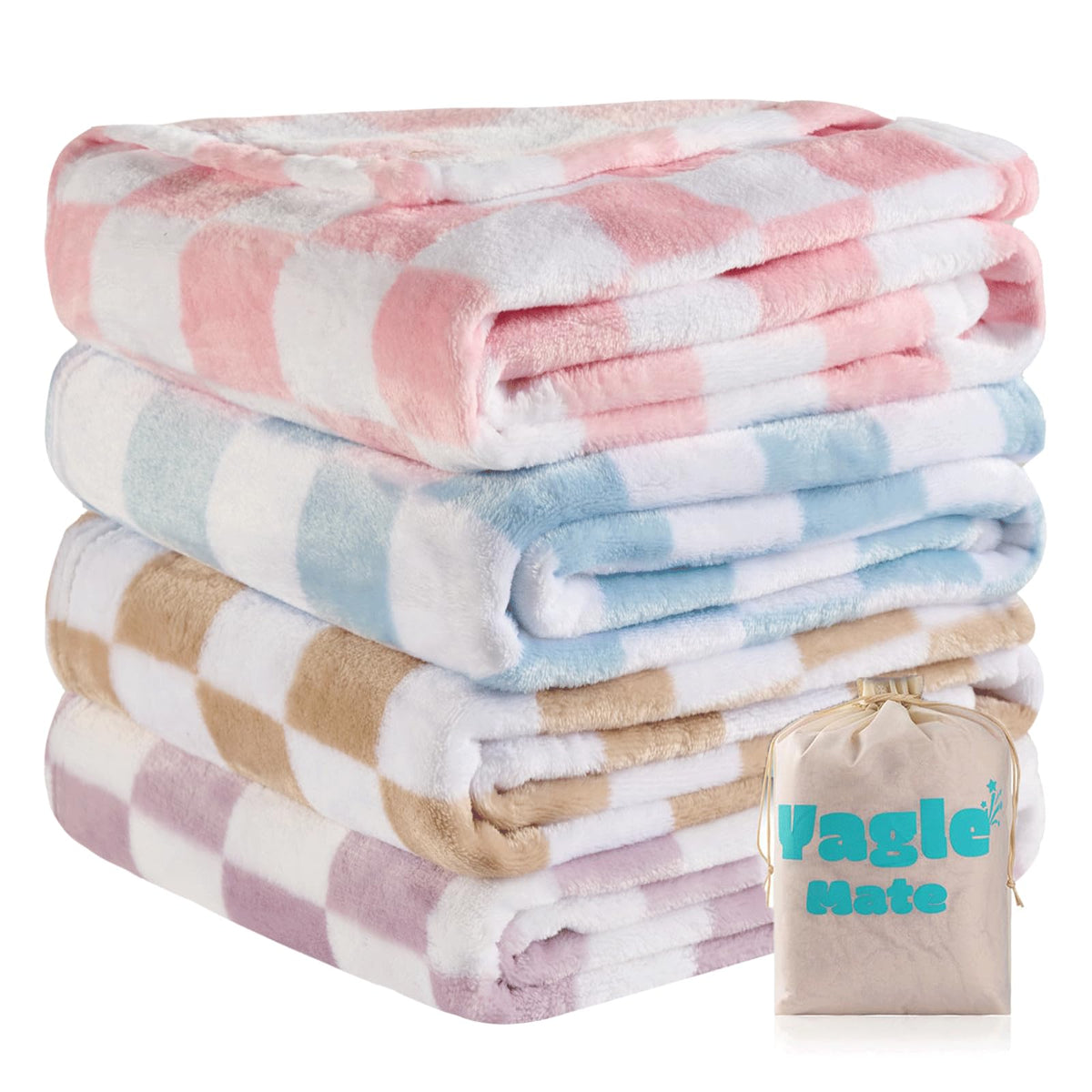 4 Pcs Baby Blankets, Fluffy Small Crib Baby Blankets for Boys, Fleece Checkered Blanket, Toddler Receiving Blankets 30×40